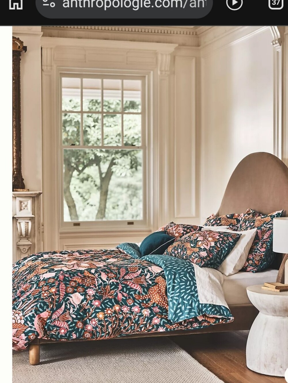Anthropologie Mahina Teal and Peach Floral Reversible Duver Cover